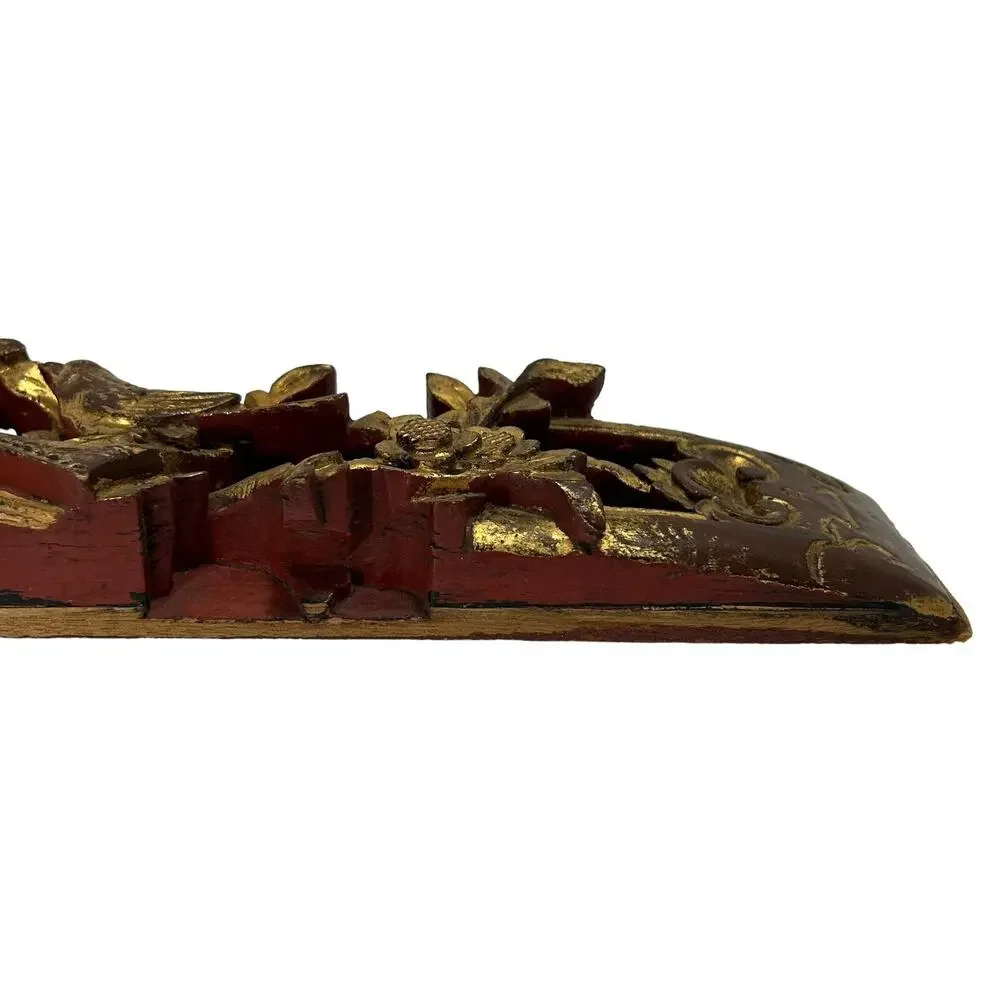 Antique Chinese Gold Leaf Carved Wood Wall Art High Relief Panel 18.75